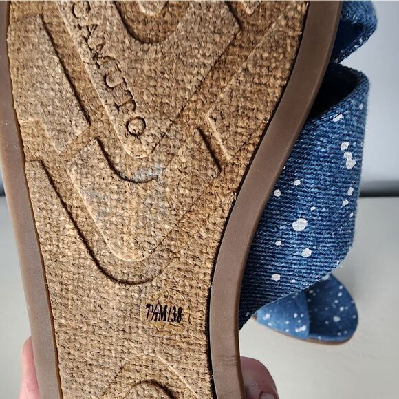 Vince Camuto Esulla Cross Band Slides Splatter Denim Blue NWT Size 7.5 White - Picture 4 of 4